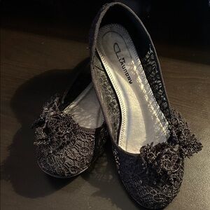 CL by Laundry Black Lace Flats